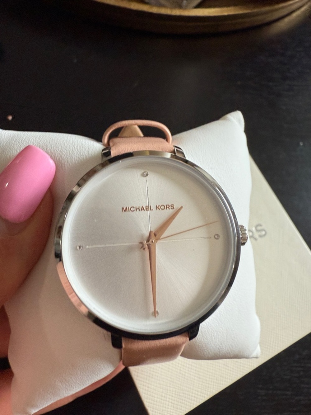 Michael Kors Rose Gold Accents Pink Leather Strap Watch